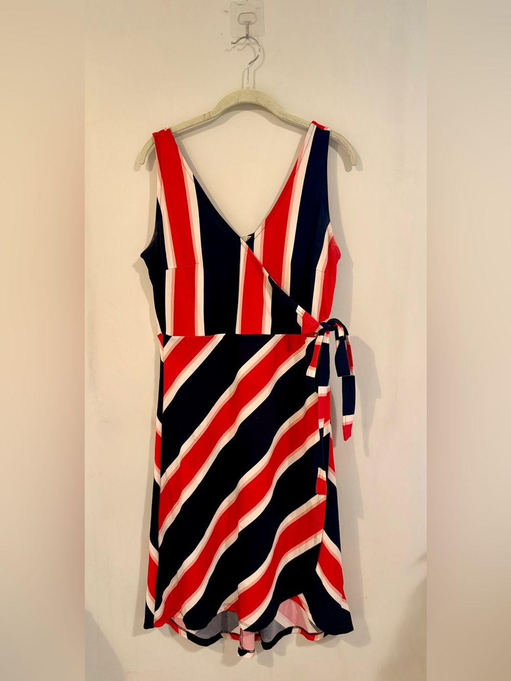 Dex Navy, Red & White Striped Wrap Dress